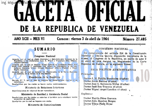 Gaceta Oficial 27405 del 3 Abril 1964
