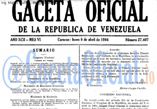 Gaceta Oficial 27407 del 6 Abril 1964