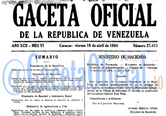 Gaceta Oficial 27411 del 10 Abril 1964