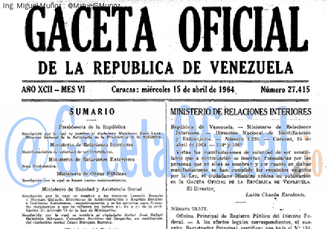 Gaceta Oficial 27415 del 15 Abril 1964
