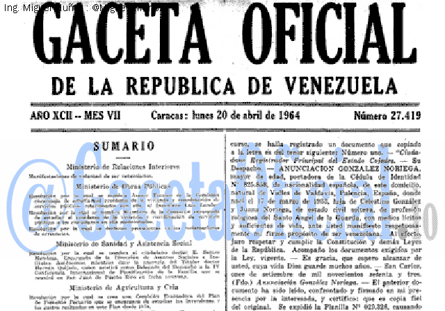 Gaceta Oficial 27419 del 20 Abril 1964