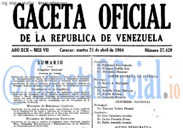 Gaceta Oficial 27420 del 21 Abril 1964