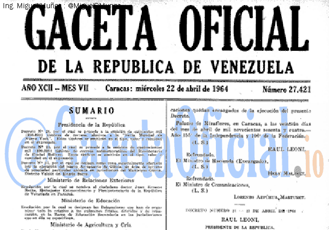 Gaceta Oficial 27421 del 22 Abril 1964