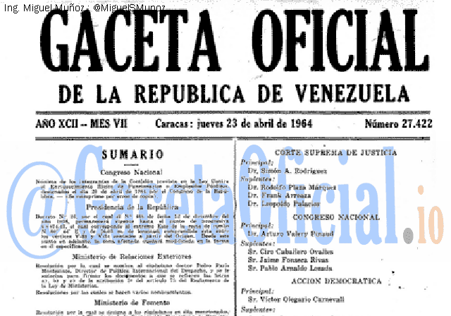 Gaceta Oficial 27422 del 23 Abril 1964