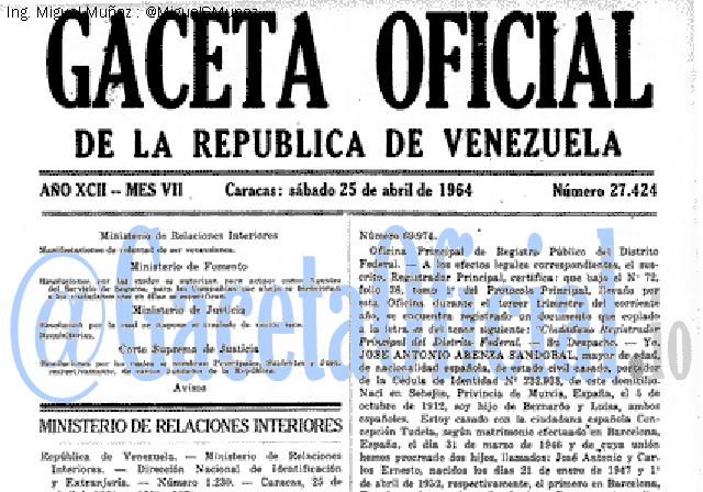 Gaceta Oficial 27424 del 25 Abril 1964