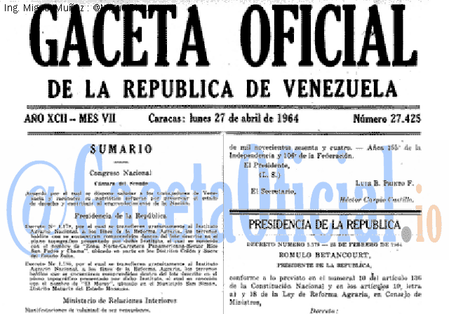 Gaceta Oficial 27425 del 27 Abril 1964
