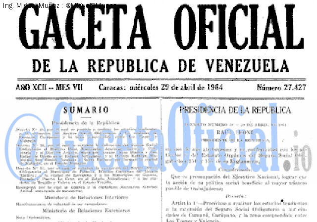 Gaceta Oficial 27427 del 29 Abril 1964
