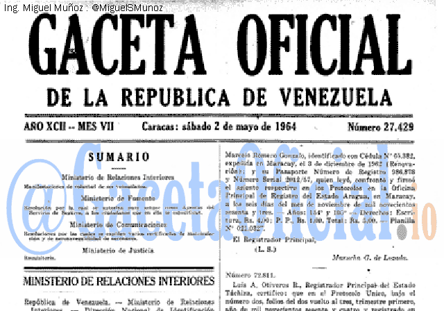 Gaceta Oficial 27429 del 2 Mayo 1964