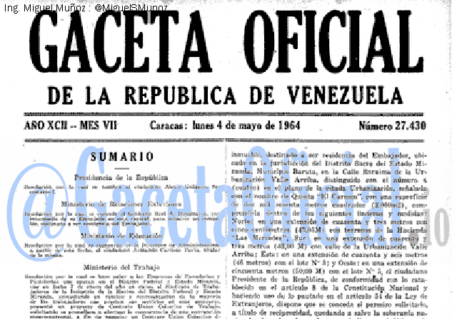 Gaceta Oficial 27430 del 4 Mayo 1964