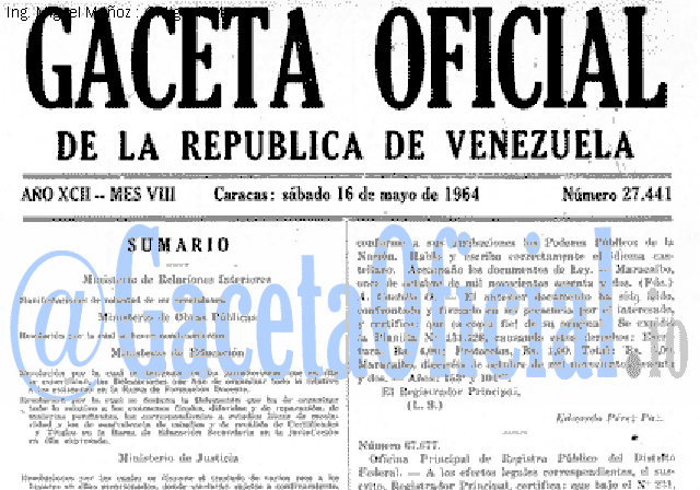 Gaceta Oficial 27441 del 16 Mayo 1964