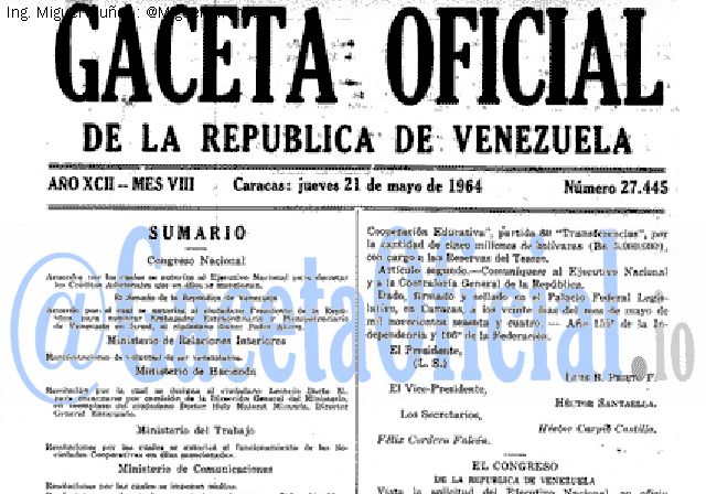 Gaceta Oficial 27445 del 21 Mayo 1964