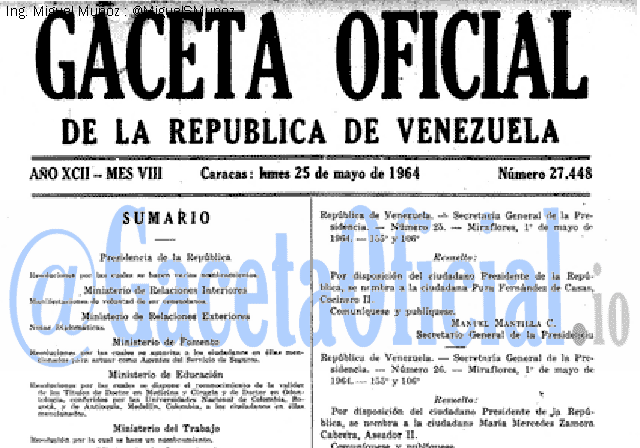 Gaceta Oficial 27448 del 25 Mayo 1964