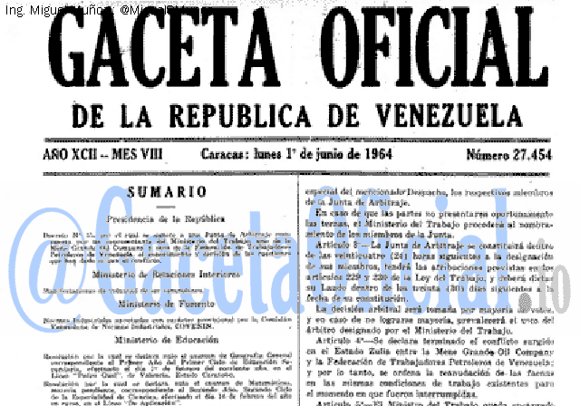 Gaceta Oficial 27454 del 1 Junio 1964