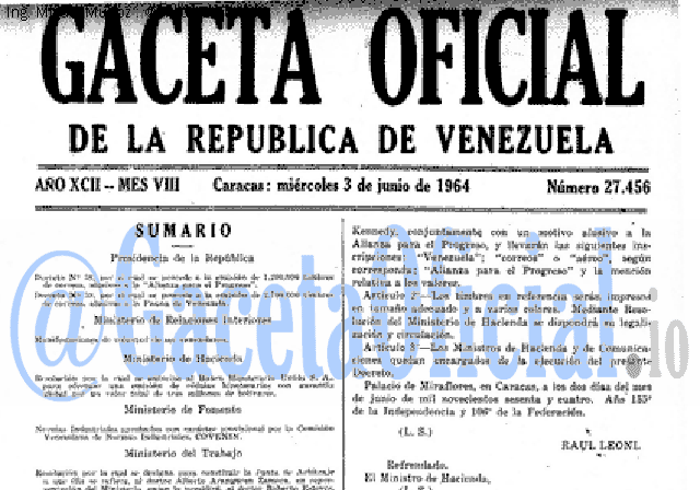 Gaceta Oficial 27456 del 3 Junio 1964