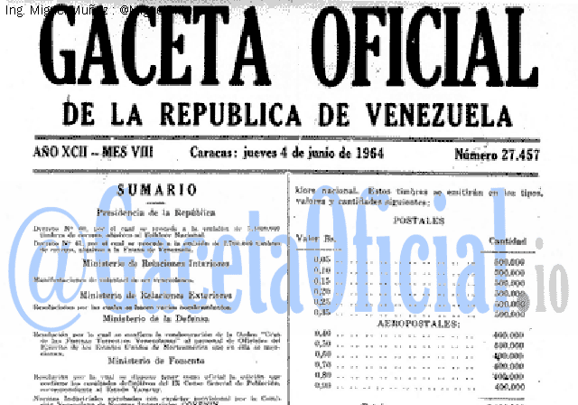Gaceta Oficial 27457 del 4 Junio 1964