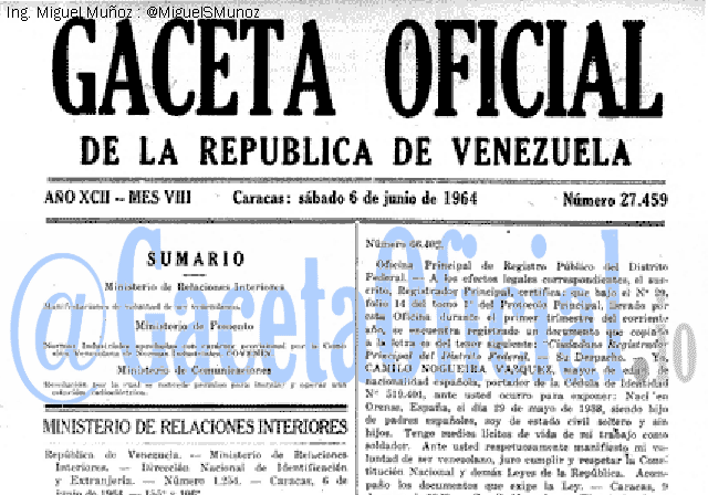 Gaceta Oficial 27459 del 6 Junio 1964