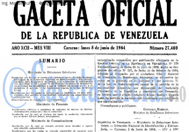 Gaceta Oficial 27460 del 8 Junio 1964