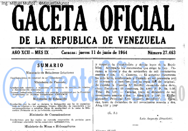 Gaceta Oficial 27463 del 11 Junio 1964