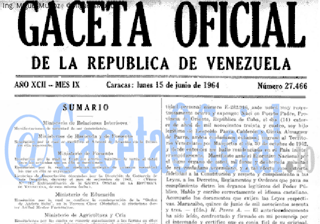 Gaceta Oficial 27466 del 15 Junio 1964