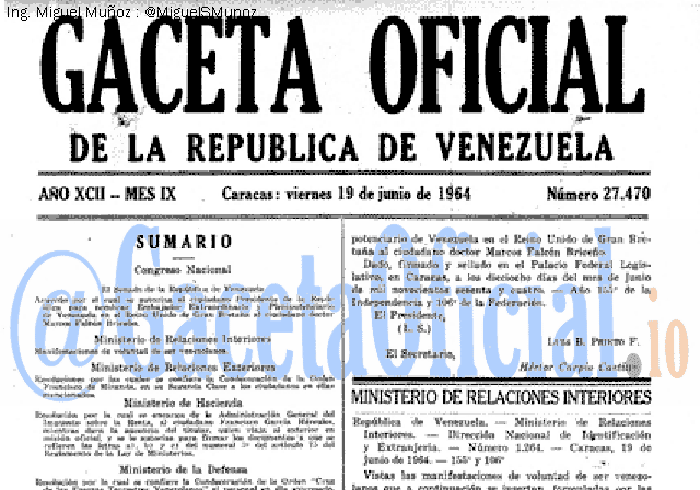 Gaceta Oficial 27470 del 19 Junio 1964