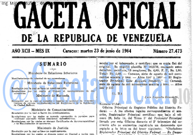 Gaceta Oficial 27473 del 23 Junio 1964