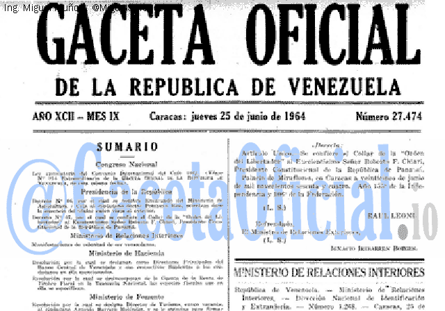 Gaceta Oficial 27474 del 25 Junio 1964