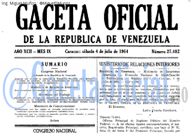 Gaceta Oficial 27482 del 4 Julio 1964