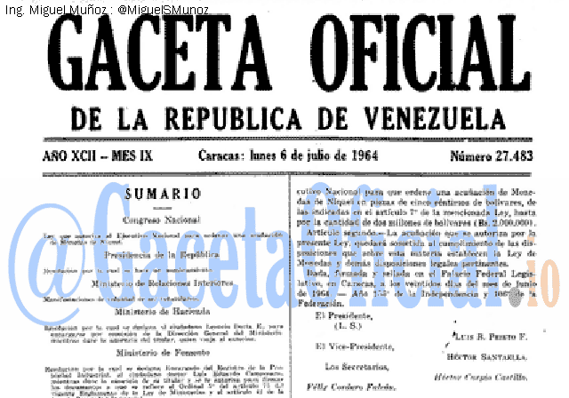 Gaceta Oficial 27483 del 6 Julio 1964