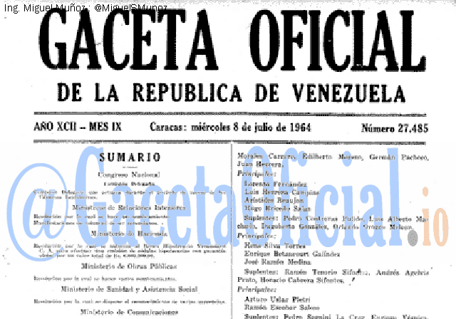 Gaceta Oficial 27485 del 8 Julio 1964