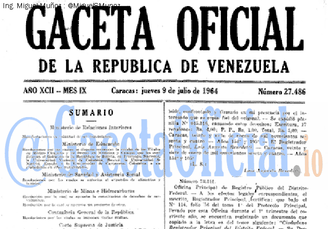 Gaceta Oficial 27486 del 9 Julio 1964