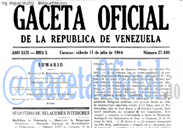 Gaceta Oficial 27488 del 11 Julio 1964