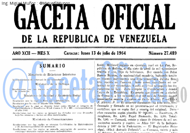 Gaceta Oficial 27489 del 13 Julio 1964