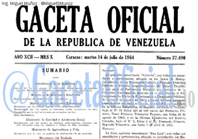 Gaceta Oficial 27490 del 14 Julio 1964