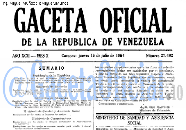 Gaceta Oficial 27492 del 16 Julio 1964