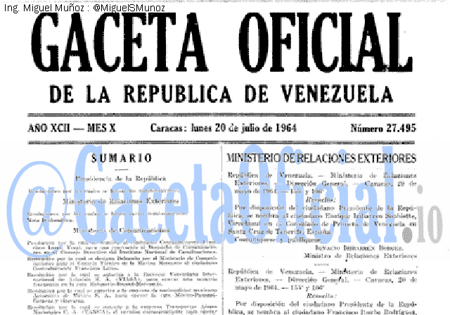 Gaceta Oficial 27495 del 20 Julio 1964