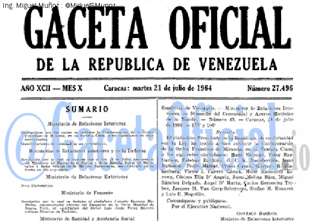 Gaceta Oficial 27496 del 21 Julio 1964