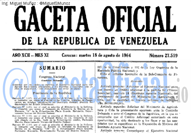 Gaceta Oficial 27519 del 18 Agosto 1964