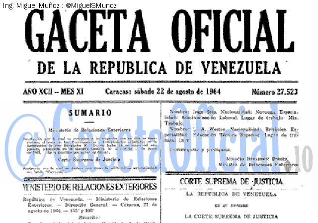 Gaceta Oficial 27523 del 22 Agosto 1964
