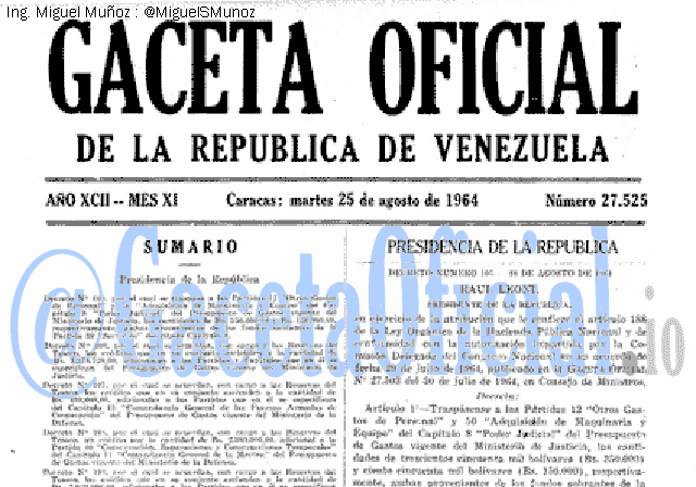 Gaceta Oficial 27525 del 25 Agosto 1964