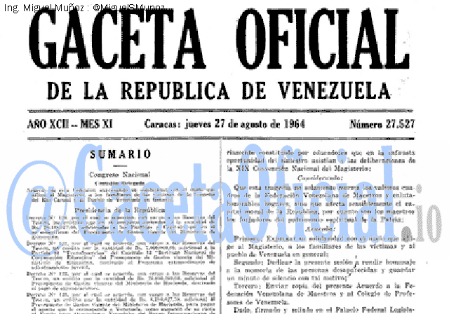 Gaceta Oficial 27527 del 27 Agosto 1964