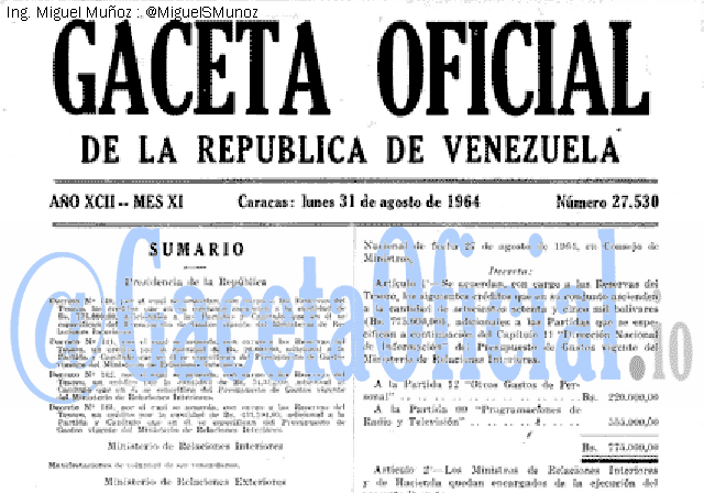 Gaceta Oficial 27530 del 31 Agosto 1964