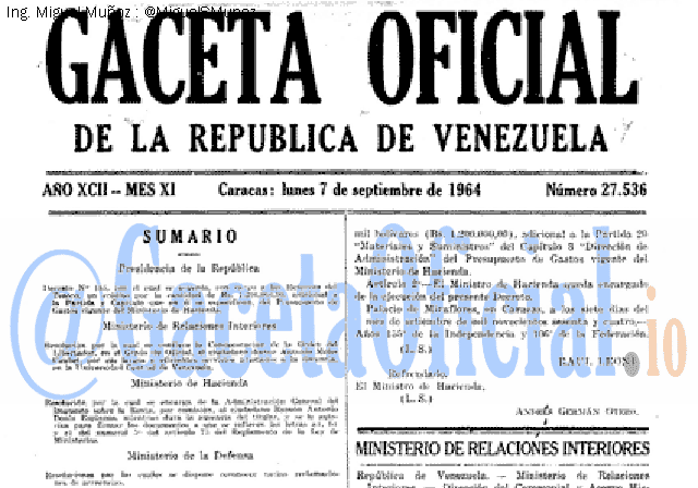 Gaceta Oficial 27536 del 7 Septiembre 1964