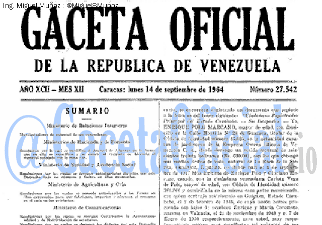 Gaceta Oficial 27542 del 14 Septiembre 1964