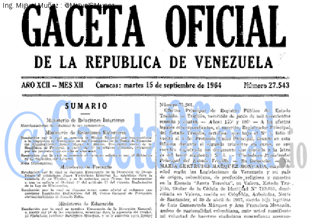 Gaceta Oficial 27543 del 15 Septiembre 1964