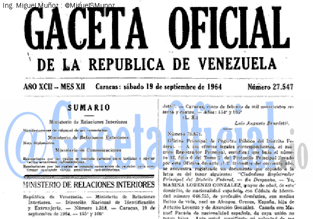 Gaceta Oficial 27547 del 19 Septiembre 1964