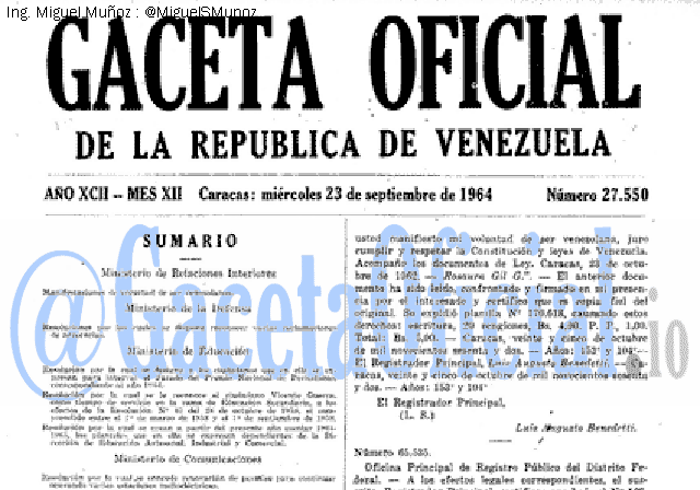 Gaceta Oficial 27550 del 23 Septiembre 1964