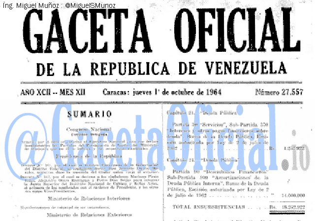 Gaceta Oficial 27557 del 1 Octubre 1964