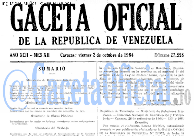 Gaceta Oficial 27558 del 2 Octubre 1964