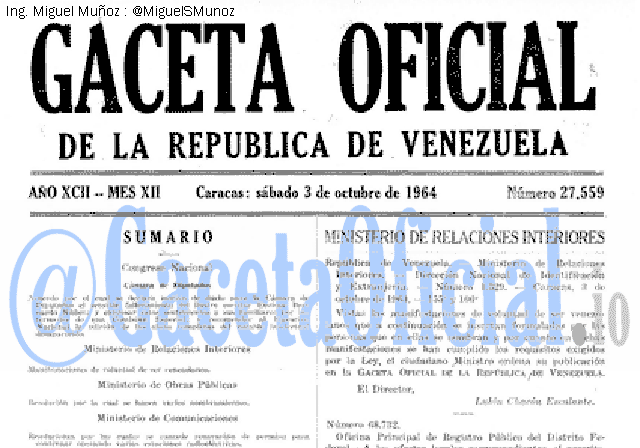 Gaceta Oficial 27559 del 3 Octubre 1964