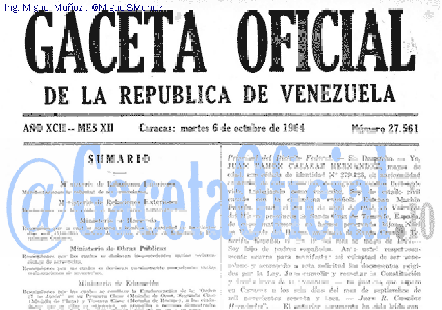 Gaceta Oficial 27561 del 6 Octubre 1964